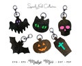 Goth Key Fob SVG | Halloween Bat Skull Black Cat Coffin Ghost Pumpkin Keychain Bag Tag Fob Template | Faux Leather Fob | Key Ring Cut File product logo
