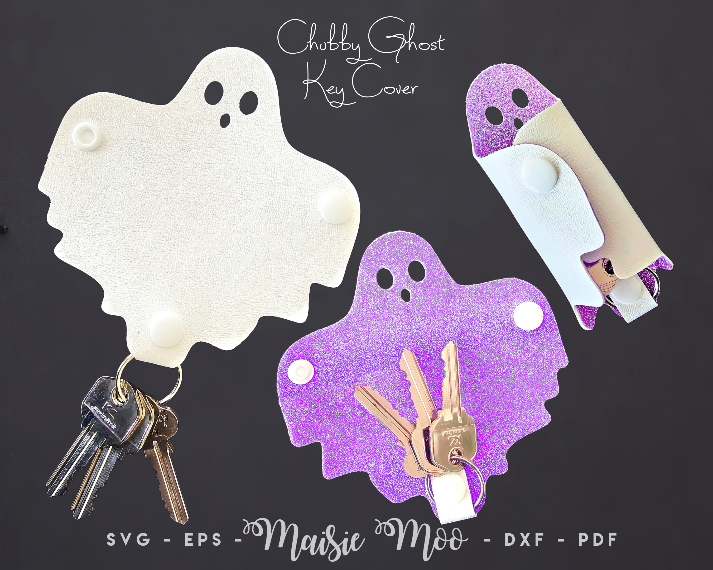 Cute Ghost Keychain SVG | Ghost Key Cover Template Key Wrap Bag