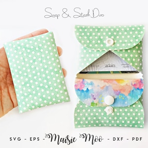 Duo Card & Coin Wallet SVG, Snaps Card Wallet Template, Folded Mini Purse Faux Leather No Sew, Card Wallet