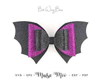 Halloween Bow SVG, Bat Hair Bow Template SVG, Bat Wing Bow PDF Pattern, Cricut Hair Bow pdf Maisie Moo