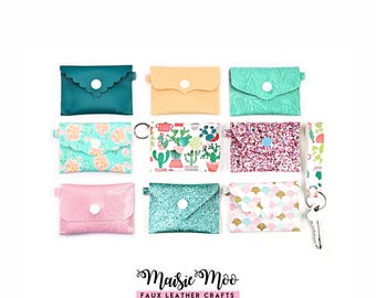 Keychain Coin Purse SVG Bundle, Keyring Coinpurse Template, Clutch Purse Faux Leather No Sew, Card Wallet Svg files for Cricut Cut Files