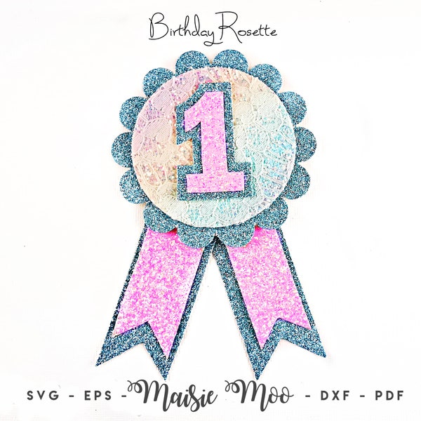 Rosette Badge Template SVG, Birthday Badge SVG, Award Ribbon SVG, 1st Place Ribbon Cut File Maisie Moo Vegan leather