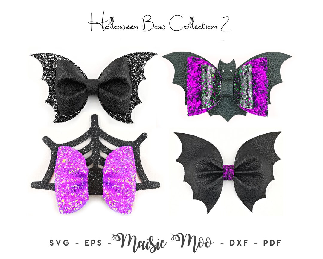 Halloween Bow Bundle, Bat Bow Template SVG Bundle, Black Bow SVG, Bow