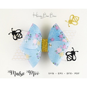Honey Bee Hair Bow SVG Template, Bow SVG, Felt Bow PDF, Bumble Bee Bow, Svg files for Cricut Cut Files, Silhouette Cut Files, Maisie Moo