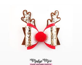 Reindeer Bow Template, Christmas Bow SVG, Rudolph Hair Bow PDF, Classic Bow, SVG files for Cricut Cut Files, Maisie Moo