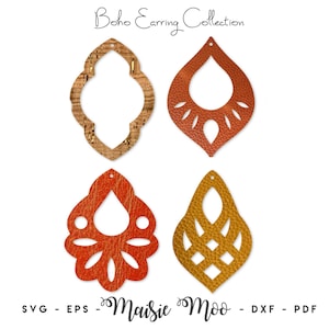 Earring SVG | Boho Faux Leather Earring Templates | Moroccan Cricut Earring SVG | Cricut Earring Template | Leather Layered Earrings Cork