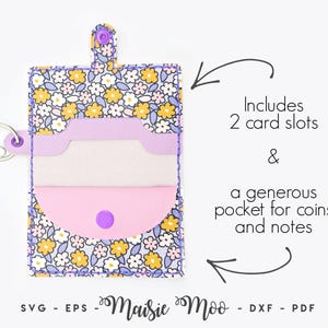 Keychain Coin and Card Wallet SVG Pattern | Folded Pocket Wallet SVG Template Sewing Pattern | Hand stitched Faux Leather Coin  Maisie Moo