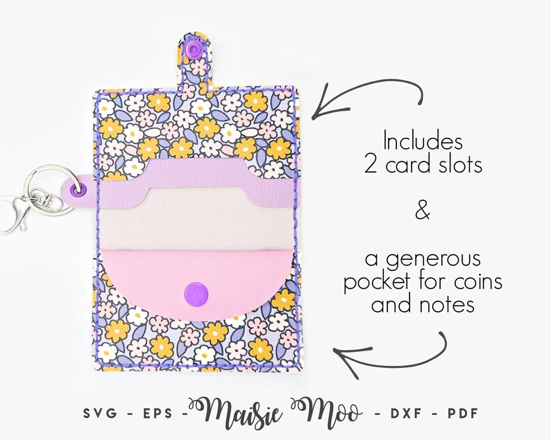 Keychain Coin and Card Wallet SVG Pattern | Folded Pocket Wallet SVG Template Sewing Pattern | Hand stitched Faux Leather Coin  Maisie Moo