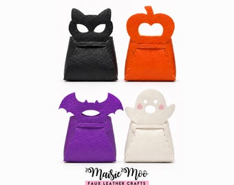 Halloween Purse SVG Bundle, No Sew Faux Leather Bag Template, Ghost Bat Cat Pumpkin, Cricut Halloween SVG, Gift Bag PDF Pattern