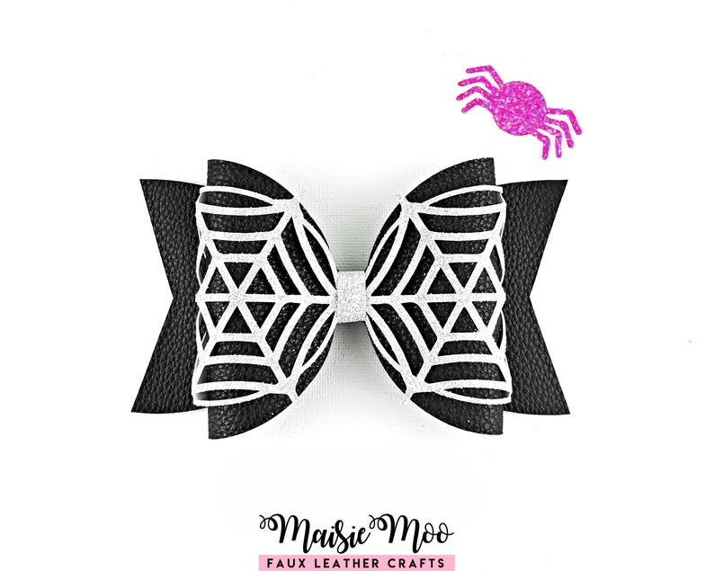 Halloween Haarschleife SVG, Spinnennetz Schleife SVG Muster, Kunstleder Schleife Schnittdatei für Cricut & Silhouette Bild 1