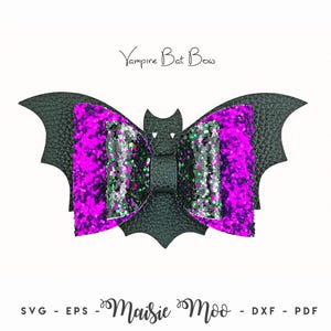 Lazo para el cabello de murciélago vampiro SVG / Plantilla de lazo de Halloween / Lazo de alas de murciélago dobles apiladas SVG / Patrón de lazo de alas de murciélago PDF Maisie Moo Cuero vegano
