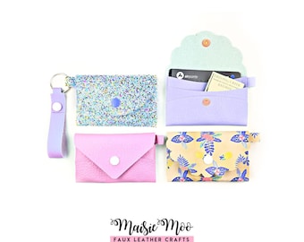 Pocket Wallet Keychain Card Purse SVG Bundle, Keyring Coinpurse Template, Purse Faux Leather No Sew, Card Wallet Cricut Maisie Moo