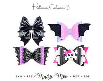 Halloween Hair Bow SVG Collection, Goth Bow Template SVG Bundle, Bat Skull Black Bow SVG, Cricut Project, Bow Bundle svg