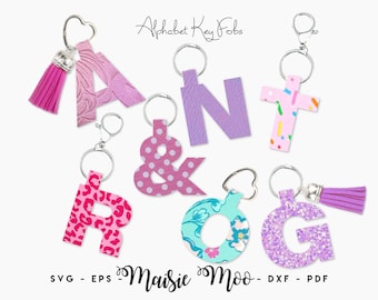 Alphabet Keychain SVG | Letter Bag Tag Fob Template | Faux Leather Keychain | Key Ring Cricut SVG Cut File | Cricut Bracelet Template