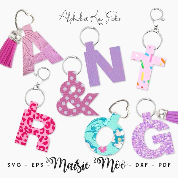 Alphabet Keychain SVG | Letter Bag Tag Fob Template | Faux Leather Keychain | Key Ring Cricut SVG Cut File | Cricut Bracelet Template