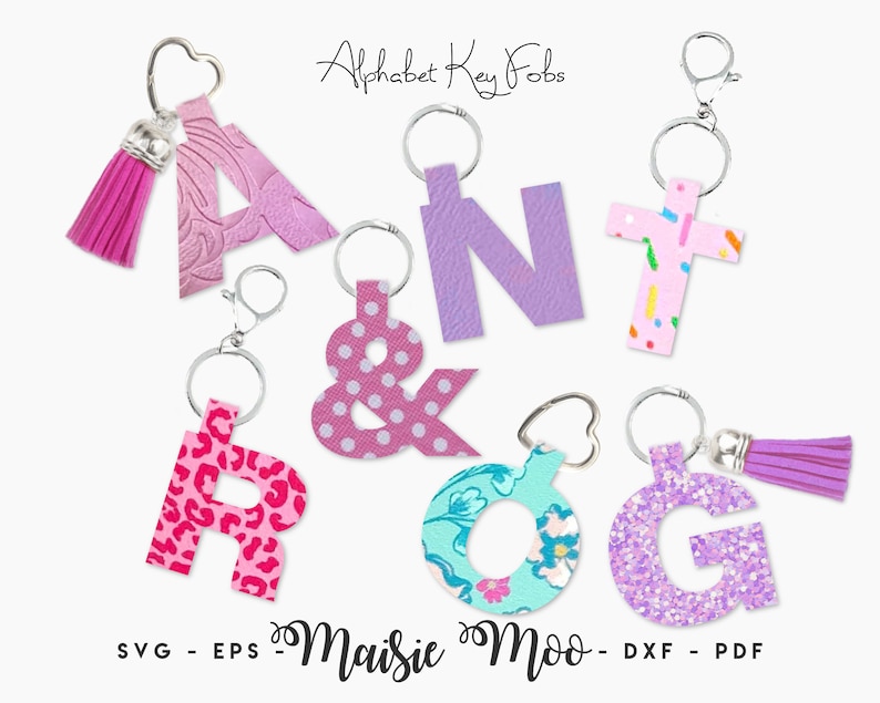 Alphabet Key Fob SVG | Letter Bag Tag Fob Template | Faux Leather Keychain | Key Ring Cricut SVG Cut File | Cricut Bracelet Template | Purse