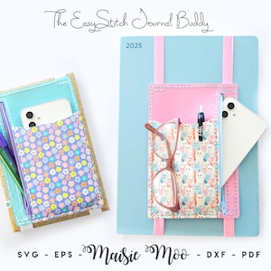 Bolsa para diário com zíper SVG, padrão de capa frontal para caderno, modelo de porta-lápis de couro sintético para celular, faixa para planejador A5 A4, bolsa para óculos em PDF