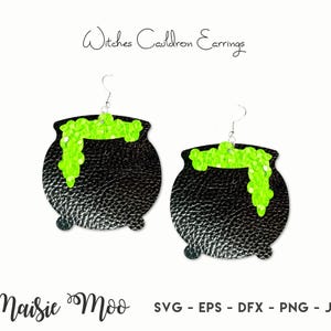 Witch Earring Collection SVG Halloween Earrings Witches Hat Shoes Cauldron Template Faux Leather Earring Cricut Earring Maisie Moo