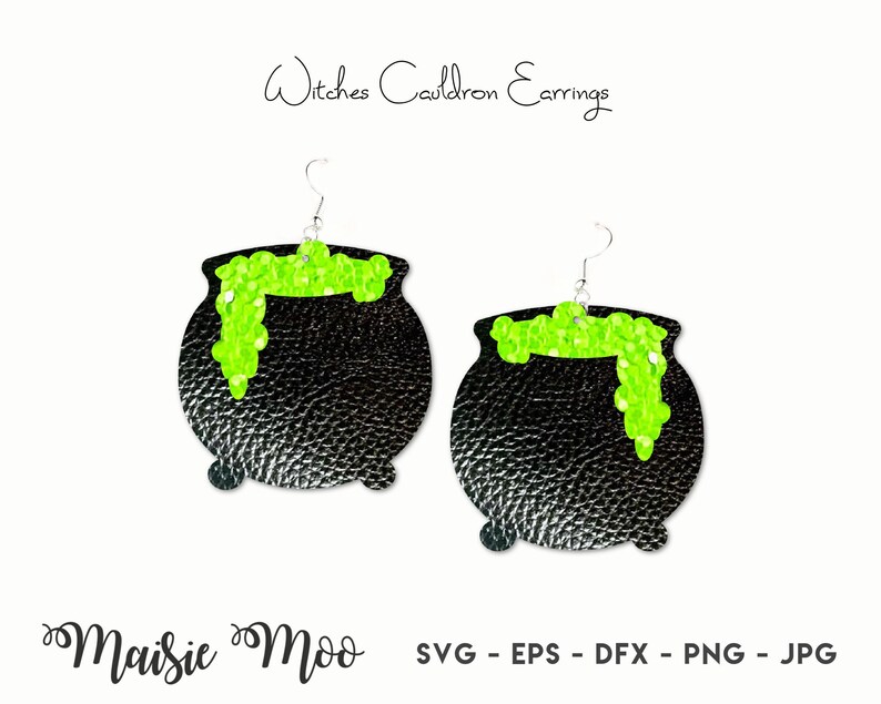Witch Earring Collection SVG Halloween Earrings Witches Hat Shoes Cauldron Template Faux Leather Earring Cricut Earring Maisie Moo