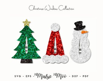 Christmas Window Snap Clip SVG, Snapclip Template, Christmas Tree, Santa Hat, Snowman, Bow SVG,  Clippie Cover, Maisie Moo Vegan leather