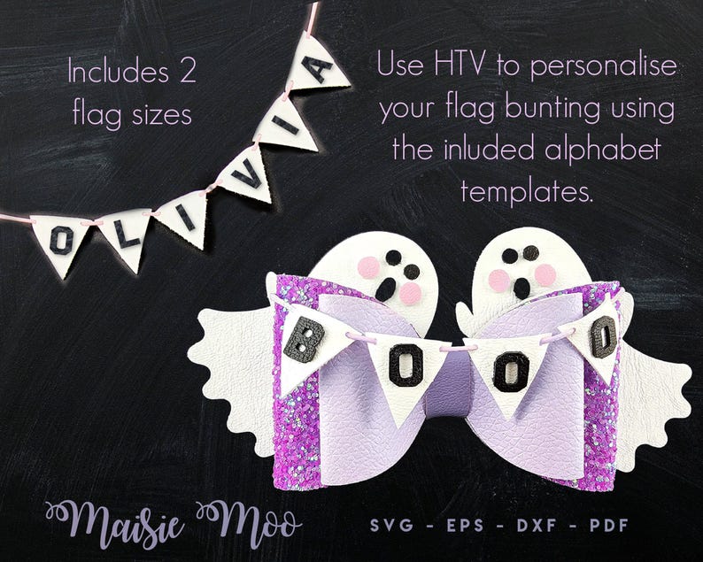 Halloween Hair Bow SVG Ghost Cheer Bow Template Personalized Hair Bow SVG Cute Ghost PDF Maisie Moo Vegan leather