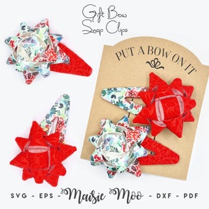 ギフト ボウ スナップ クリップ ギフト セット SVG、スナップ クリップ テンプレート、クリスマス プレゼント ボウ ヘア クリップ、靴下用詰め物 Maisie Moo Maisie Moo