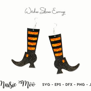 Witch Earring Collection SVG Halloween Earrings Witches Hat Shoes Cauldron Template Faux Leather Earring Cricut Earring Maisie Moo