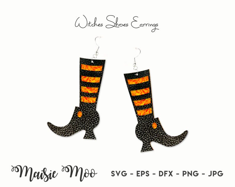 Witch Earring Collection SVG Halloween Earrings Witches Hat Shoes Cauldron Template Faux Leather Earring Cricut Earring Maisie Moo