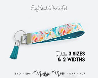 Wristlet Key Fob SVG, Hand Sew Holes Keychain Wrist Fob Template, Faux Leather Fob, Wristlet Cricut SVG Cut File
