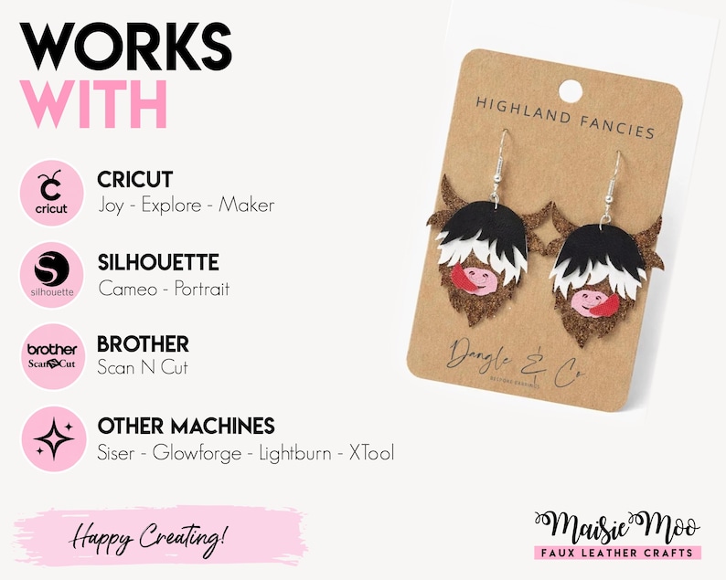 The image is a promotional poster for a pair of earrings, highlighting the various materials and techniques used in their creation.