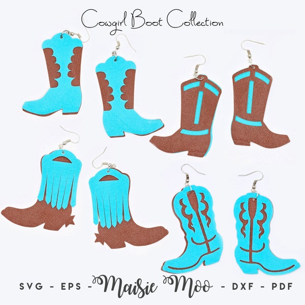 Cowgirl Boot Earring SVG | Faux Leather Earring Templates | Texas Boho Western Earrings | Cowboy boots Cricut Earring SVG | Maisie Moo