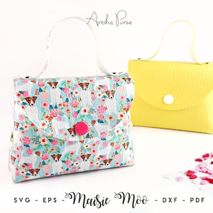 3D Purse SVG | Faux Leather Bag Pattern | Aroha Purse | Glitter Handbag SVG | Party Favor Bag | No Sew Girls Purse Template Maisie Moo