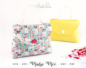 3D Purse SVG | Faux Leather Bag Pattern | Aroha Purse | Glitter Handbag SVG | Party Favor Bag | No Sew Girls Purse Template Maisie Moo