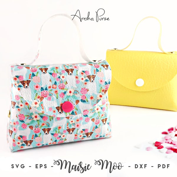 3D Purse SVG | Faux Leather Bag Pattern | Aroha Purse | Glitter Handbag SVG | Party Favor Bag | No Sew Girls Purse Template Maisie Moo