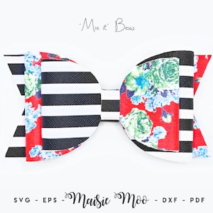 Dubbele lus boog SVG splitsen, Mix it Up Bow sjabloon SVG, klassieke strik, Svg-bestanden voor Cricut Cut-bestanden, Hair Bow PDF silhouet Bow Maisie Moo