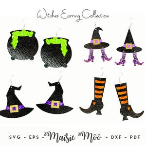 Halloween Earring SVG Bundle, Witch Earrings SVG Collection, Faux Leather Earrings, Cricut & Glowforge Cut Files, PDF Pattern image 1