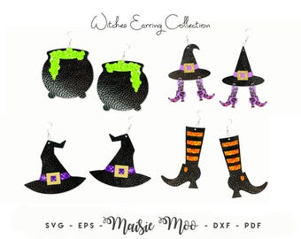 Halloween Earring SVG Bundle, Witch Earrings SVG Collection, Faux Leather Earrings, Cricut & Glowforge Cut Files, PDF Pattern