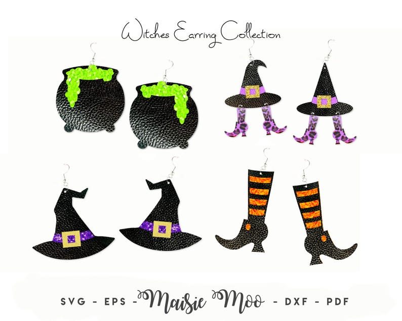 Halloween Earring SVG Bundle, Witch Earrings SVG Collection, Faux Leather Earrings, Cricut & Glowforge Cut Files, PDF Pattern image 1