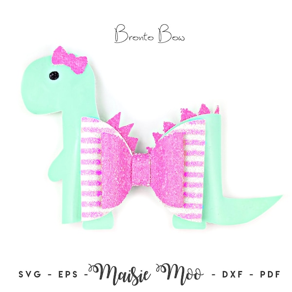 Bronto Dinosaur Bow SVG, Dino Bow SVG, Dino Party Fun Bow, Svg files for Cricut Cut Files, Silhouette Cut Files, Maisie Moo Vegan leather