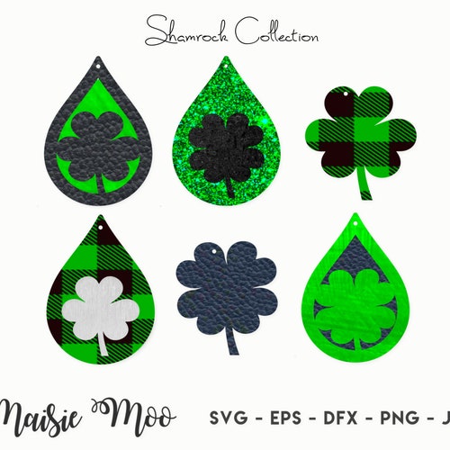 teardrop earrings laser cut DIY 7 St Patrick/'s Day Shamrock Earrings bundle pendant instant download vector jewelry template