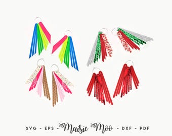 Fringe Earring SVG | Boho Tassel Faux Leather Earrings Templates | Stacked Cricut Earring SVG | Leather Layered Earrings Maisie Moo