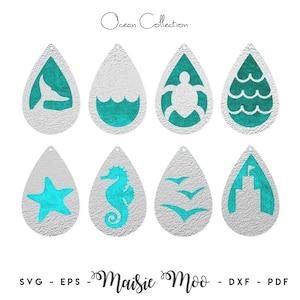 Modelli per orecchini / Orecchini oceano SVG / Modello per orecchini Cricut / Orecchini a goccia / Gioielli tagliati al laser Castello di sabbia Uccelli Balene Stelle marine