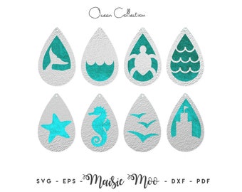 Earring Templates | Ocean Earring SVG | Cricut Earring Template | Teardrop Earrings | Jewelry Laser Cut Sandcastle Birds Whale Starfish