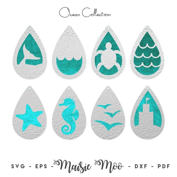 Earring Templates | Ocean Earring SVG | Cricut Earring Template | Teardrop Earrings | Jewelry Laser Cut Sandcastle Birds Whale Starfish