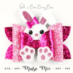 Osterhase Schleife SVG, Peek a Boo Bunny Schleife SVG, Kaninchen Schleife PDF, Ostern Haarschleife Vorlage für Cricut, Silhouette Schneidedateien