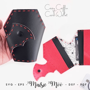 Sarg Karte Brieftasche SVG Muster, Halloween-Kartenhalter gefaltet Tasche Brieftasche SVG Vorlage Schnittmuster, handgenähtes Kunstleder