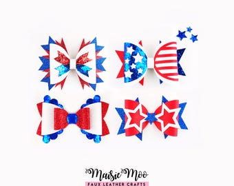 4th of July Hair Bow SVG, Patriotic Bow Template, USA Independence Day Hair Bow, Cricut Faux Leather DIY Bow