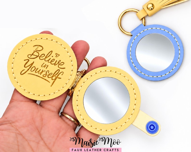 Yellow Card Small Small Compact Mirror Keychain SVG, Round Faux Leather Pocket Mirror ...