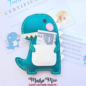 Dino tandenfee kussen SVG-sjabloon, Easy Stitch tandzakje met de hand gestikt | Naaipatroon knutselwerk voor kinderen