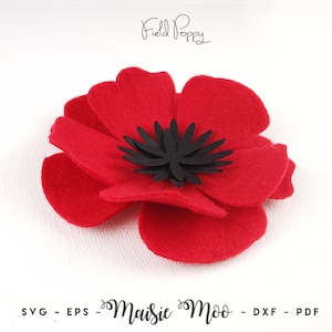 Modèle de fleur de coquelicot au format SVG, fleur en feutrine SVG, motif de fleur en feutrine 3D, fleur en tissu à faire soi-même, fichiers SVG pour découpe Cricut et Silhouette.